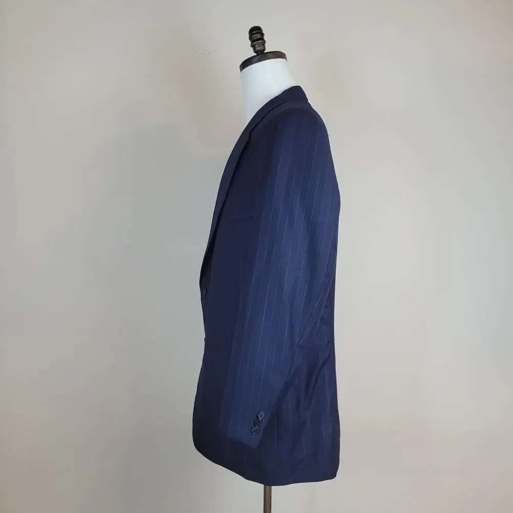 VTG Chester Barrie‎ Blazer 48R Wool Blue England Pinstripe Hand Tailored Luxury